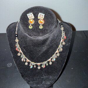 AYLA BAR Handcrafted Orange, Red & Green Necklace And Earrings Set